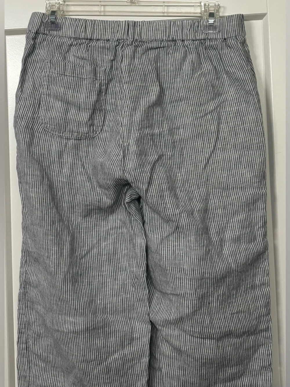 Quince 100% European Linen Pants Blue Pinstripe Small Vacation Resort Casual
